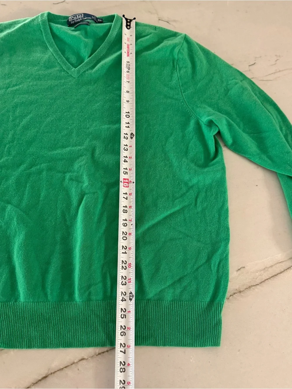 Polo Ralph Lauren Sweater Mens XL Green V-Neck 100% Cashmere